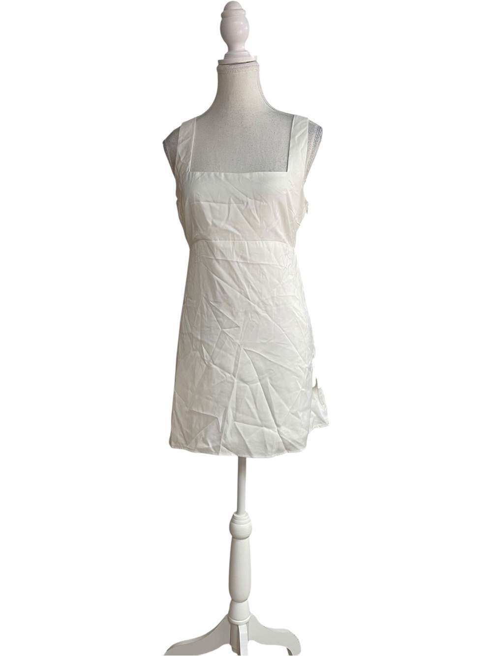 Lulus Truly the Cutest White Satin Square Neck Mini Shift Dress White